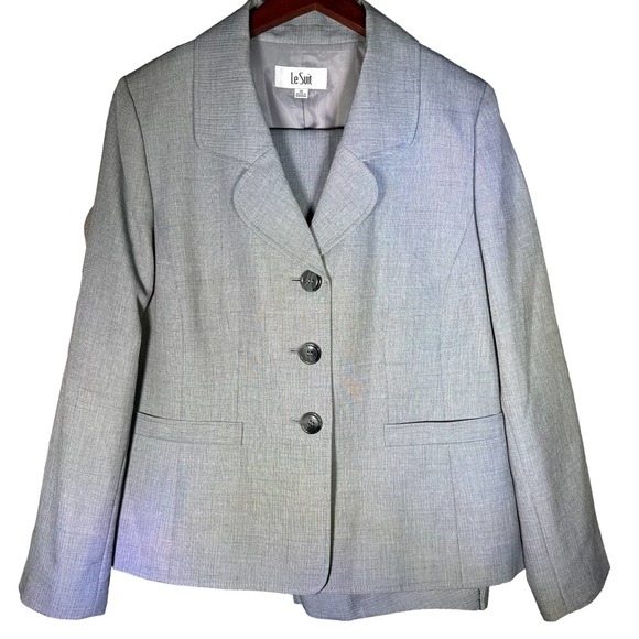 Le Suit 2 Piece Suit Pants & Blazer Size 16 Gray New Without Tags - Picture 2 of 16